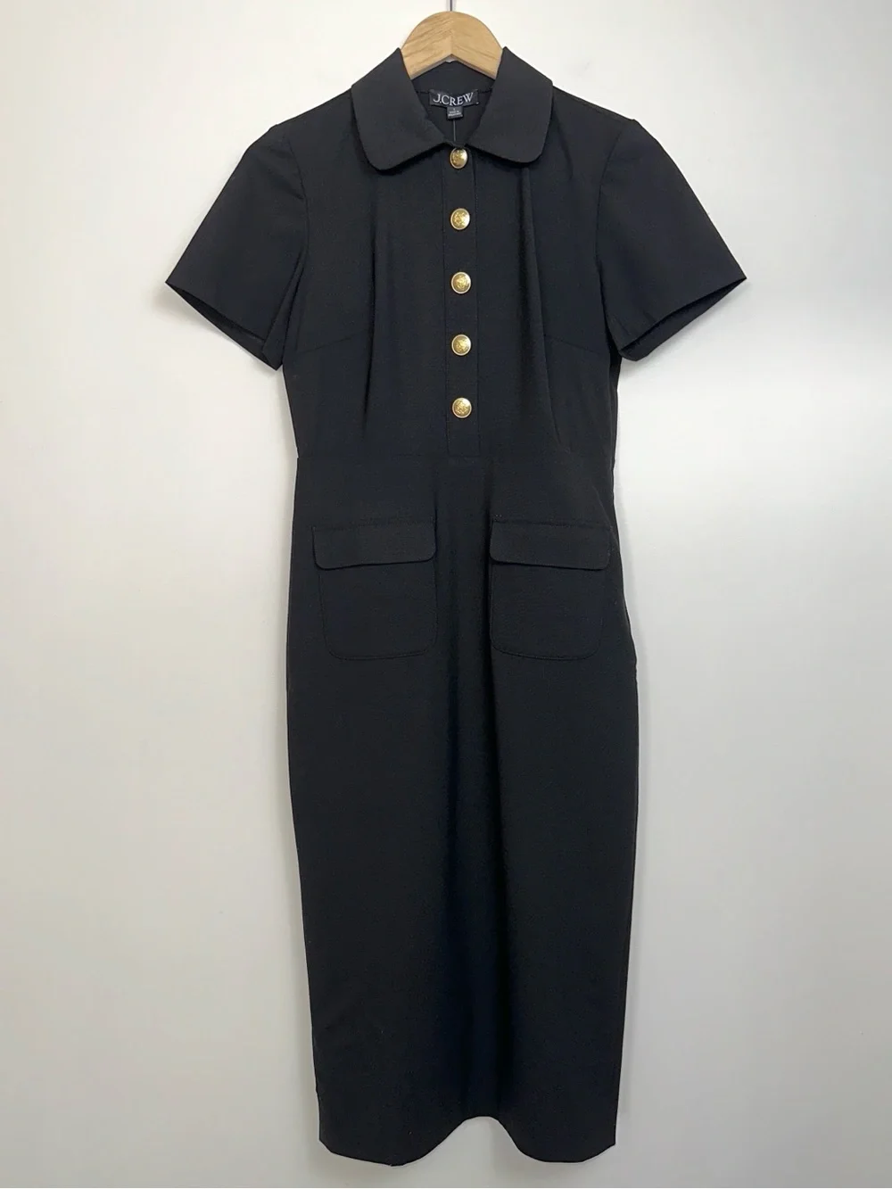 NWT J. CREW Collared Sheath Dress in Black Bi-Stretch Wool Blend